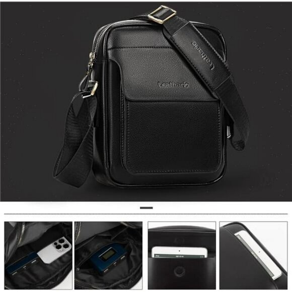 Leathario Crossbody Bag for Men Vegan Leather Messenger Shoulder Work Travel - Picture 3 of 7